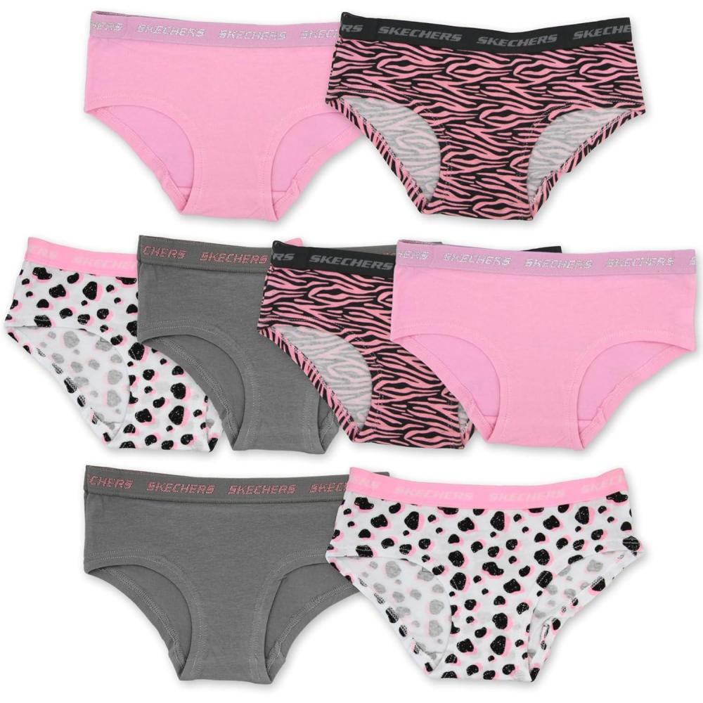 imageSkechers girls Amazon Exclusive Combed Cotton Blend Panties With Unique Prints and Pack Sizes Sizes 23t 4 6 8 and 108pack Pink Leopard