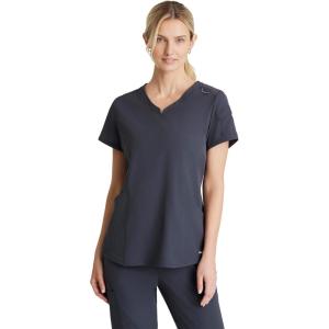 BARCO Skechers Vitality Aura Classic Fit Scrub Top for Women – 3-Pocket Classic V-Neck Top with 4-Way Stretch(Pewter)