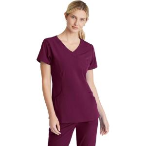 BARCO Skechers Vitality Charge Scrub Top for Women – V-Neck Medical Top, 4-Way Stretch Women’s Scrub Top(Wine)