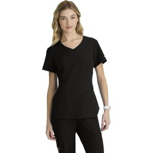 BARCO Skechers Vitality Electra Classic Fit Scrub Top for Women’s 3-Pocket V-Neck Top with Moisture Wicking Fabric(Black)