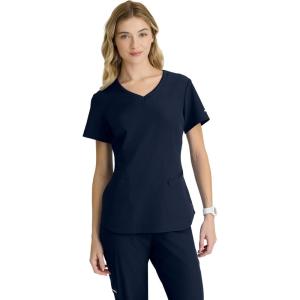 BARCO Skechers Vitality Electra Classic Fit Scrub Top for Women’s 3-Pocket V-Neck Top with Moisture Wicking Fabric(Navy)