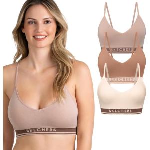 Skechers 3 Pack Womens Sports Bra, Sujetador Deportivo, Seamless Bralette, Yoga Athletic Workout(Brown/Nude/Blush)