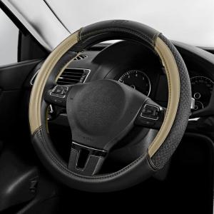 Skechers Air-Cooled Steering Wheel Cover,Leather Car Steering Wheel Cover Universal Fit 14″ 1/2-15″ Car Wheel Protector for Men Women Fit Suvs,Vans,Sedans,Car,Trucks,Black(Beige)