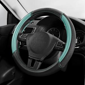 Skechers Air-Cooled Steering Wheel Cover,Leather Car Steering Wheel Cover Universal Fit 14″ 1/2-15″ Car Wheel Protector for Men Women Fit Suvs,Vans,Sedans,Car,Trucks,Black(Mint)