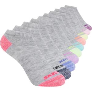 Skechers Girls’ Performance Everyday Wear No Show Socks (10-Pack)(Light Grey Heather Multicolor)
