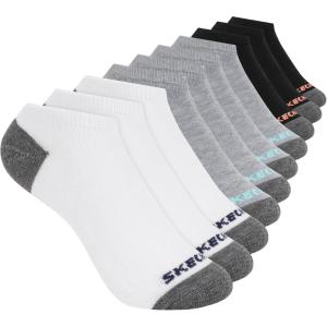 Skechers Girls’ Performance Everyday Wear No Show Socks (10-Pack)(White/Grey/Black)