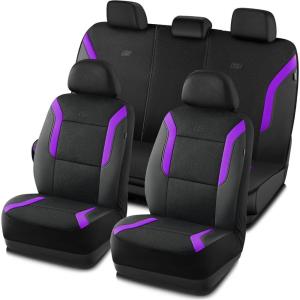 Skechers Memory Foam Car Seat Covers, Air Cool Mesh Thick Seat Covers, Car Seat Full Sets, Airbag Compatible, Automotive Comfort Protection for Most Cars,Vans,Trucks, SUVs,Red(Black&Purple)
