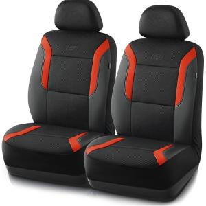 Skechers Memory Foam Car Seat Covers, Air Cool Mesh Thick Seat Covers, Car Seat Full Sets, Airbag Compatible, Automotive Comfort Protection for Most Cars,Vans,Trucks, SUVs,Red(Black and Orange)