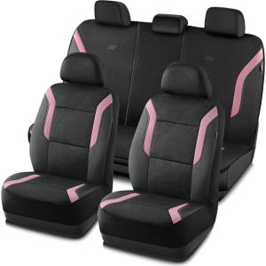 Skechers Memory Foam Car Seat Covers, Air Cool Mesh Thick Seat Covers, Car Seat Full Sets, Airbag Compatible, Automotive Comfort Protection for Most Cars,Vans,Trucks, SUVs,Red(Black&Pink)