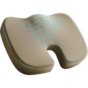 Skechers Memory Foam Seat Cushion,Office Chair Cushion for Tailbone Pain Relief,Butt Pillow for Office Chair,Car seat Cushion,Computer Desk,Long Sitting Office Workers,and Car Drivers,Black(Beige)