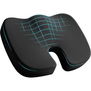 Skechers Memory Foam Seat Cushion,Office Chair Cushion for Tailbone Pain Relief,Butt Pillow for Office Chair,Car seat Cushion,Computer Desk,Long Sitting Office Workers,and Car Drivers,Black(Black)
