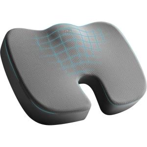 Skechers Memory Foam Seat Cushion,Office Chair Cushion for Tailbone Pain Relief,Butt Pillow for Office Chair,Car seat Cushion,Computer Desk,Long Sitting Office Workers,and Car Drivers,Black(Grey)