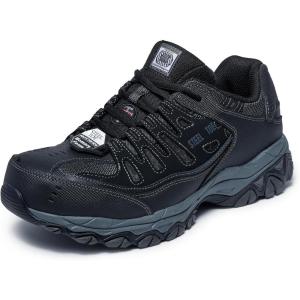 Skechers Mens Cankton Steel Toe Construction Shoe – Electrical Hazard Rated, Memory Foam(Black/Charcoal)