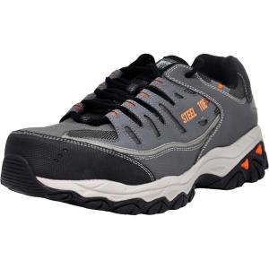 Skechers Mens Cankton Steel Toe Construction Shoe – Electrical Hazard Rated, Memory Foam(Charcoal/Orange)
