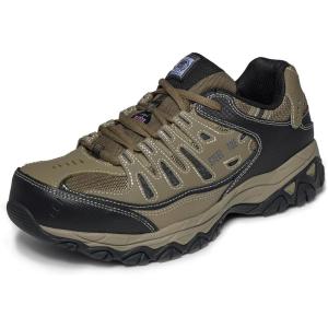 Skechers Mens Cankton Steel Toe Construction Shoe – Electrical Hazard Rated, Memory Foam(Pebble/Black)