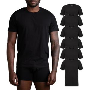 Skechers Men’s Classic Fit Crew Neck Undershirts – Tag-Free, Lightweight, Moisture-Wicking Cotton Blend T-Shirts, 6 Pack Set(Black)