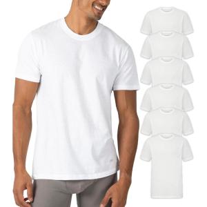 Skechers Men’s Classic Fit Crew Neck Undershirts – Tag-Free, Lightweight, Moisture-Wicking Cotton Blend T-Shirts, 6 Pack Set(White)