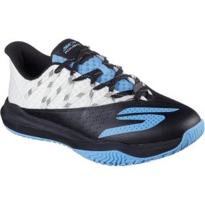 Skechers Men’s Hands-Free Slip-ins: Viper Court Rally Trainers(White Leather Black Leather Blue Mesh)