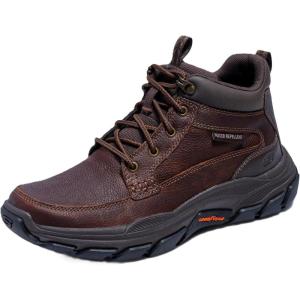 Skechers Men’s Respected-Boswell Mid Top Leather Moc Toe Sneakers(Red/Brown)