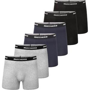 Skechers Men’s Underwear Boxer Briefs 6-Pack, Contoured Pouch, Moisture Wicking, No Ride Comfort, Breathable Cotton(Blue/Dark Grey/Black)