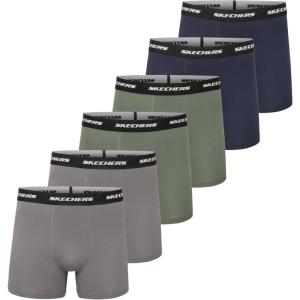 Skechers Men’s Underwear Boxer Briefs 6-Pack, Contoured Pouch, Moisture Wicking, No Ride Comfort, Breathable Cotton(Blue/Grey/Green)