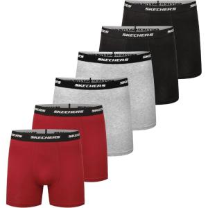Skechers Men’s Underwear Boxer Briefs 6-Pack, Contoured Pouch, Moisture Wicking, No Ride Comfort, Breathable Cotton(Dark Grey/Red/Black)