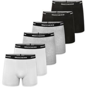 Skechers Men’s Underwear Boxer Briefs 6-Pack, Contoured Pouch, Moisture Wicking, No Ride Comfort, Breathable Cotton(White/Grey/Black)
