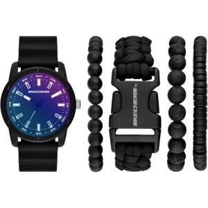Skechers Men’s Watch and Stackable Bracelet or Interchangeable Band Gift Set(Black Iridescent)