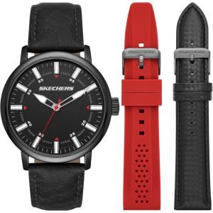Skechers Men’s Watch and Stackable Bracelet or Interchangeable Band Gift Set(Black Red Band Set)
