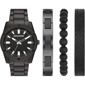 Skechers Men’s Watch and Stackable Bracelet or Interchangeable Band Gift Set(Black/Gunmetal)