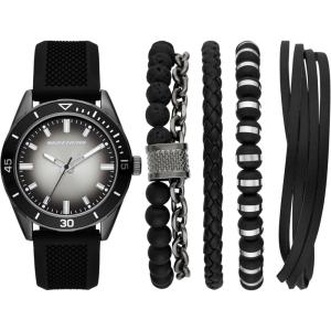 Skechers Men’s Watch and Stackable Bracelet or Interchangeable Band Gift Set(Black/Gunmetal Ombre)
