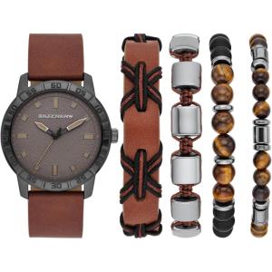 Skechers Men’s Watch and Stackable Bracelet or Interchangeable Band Gift Set(Brown/Gunmetal/Bead)