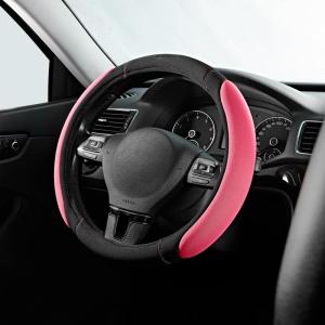 Skechers Steering Wheel Cover,Memory Foam Car Steering Wheel Cover,14.5-15inch Anti-Slip Safety Comfortable Desgin, Universal Accessory for Diverse Cars, Truck,SUV (Black & Red)(Pink)