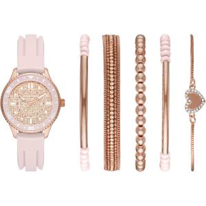 Skechers Women’s Quartz Three-Hand Watch & Stackable Bracelet Gift Set, Color: Rose Gold, Blush Pink (Model: SR9061)