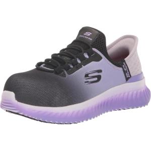 Skechers Womens Slip-ins Work: Tilido – Ombray Women’s Slip Resistant Bungee Sneakers(Black/Purple)