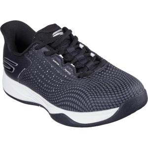 Skechers Women’s Viper Court Reload Hands Free Slip-Ins Sneaker(Black Synthetic Textile White Trim)