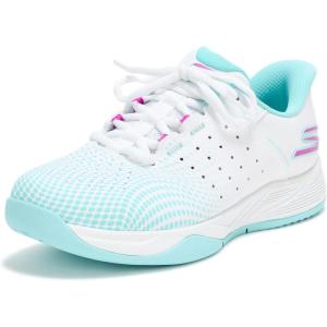 Skechers Women’s Viper Court Reload Hands Free Slip-Ins Sneaker(White/Turquoise/Pink)