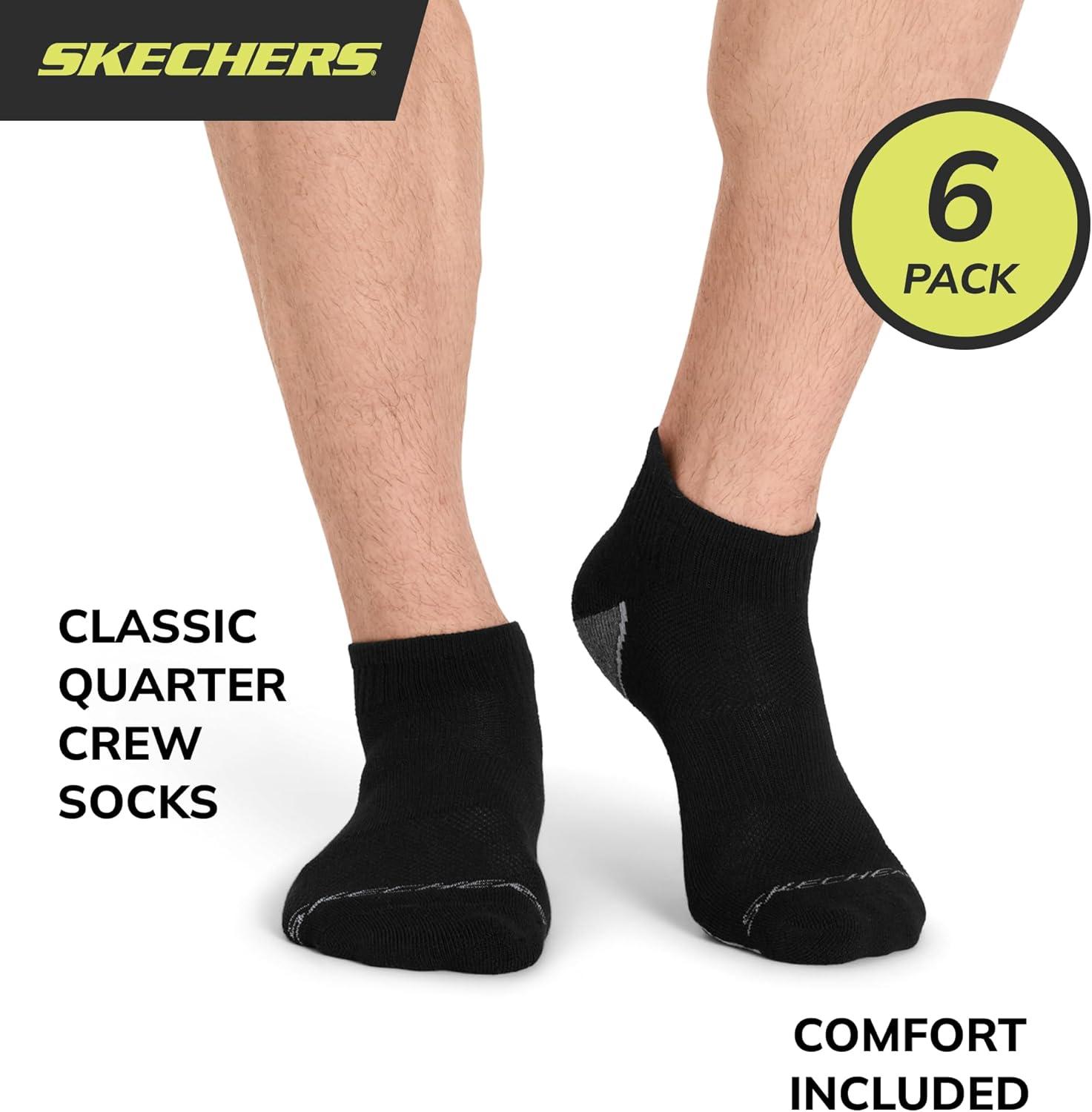 imageSkechers Mens 6 Pack Quarter Crew SocksBlack