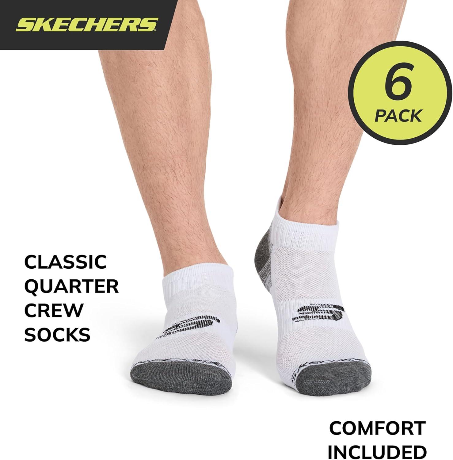 imageSkechers Mens 6 Pack Quarter Crew SocksWhiteGrey