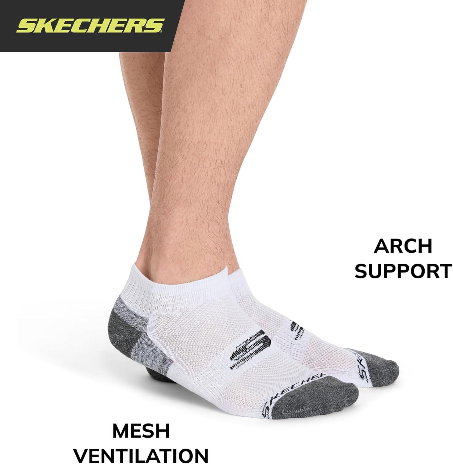 imageSkechers Mens 6 Pack Quarter Crew SocksWhiteGrey