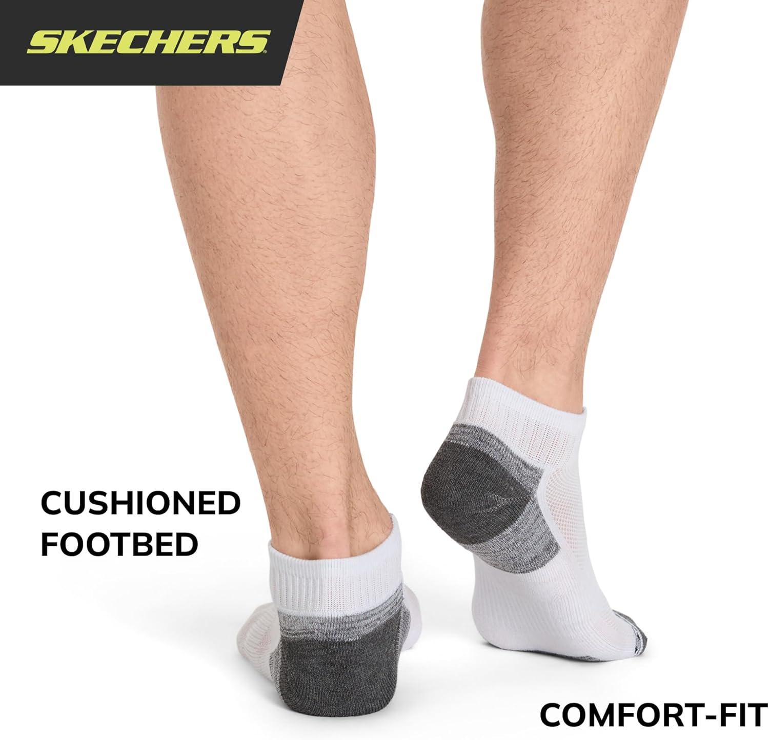 imageSkechers Mens 6 Pack Quarter Crew SocksWhiteGrey