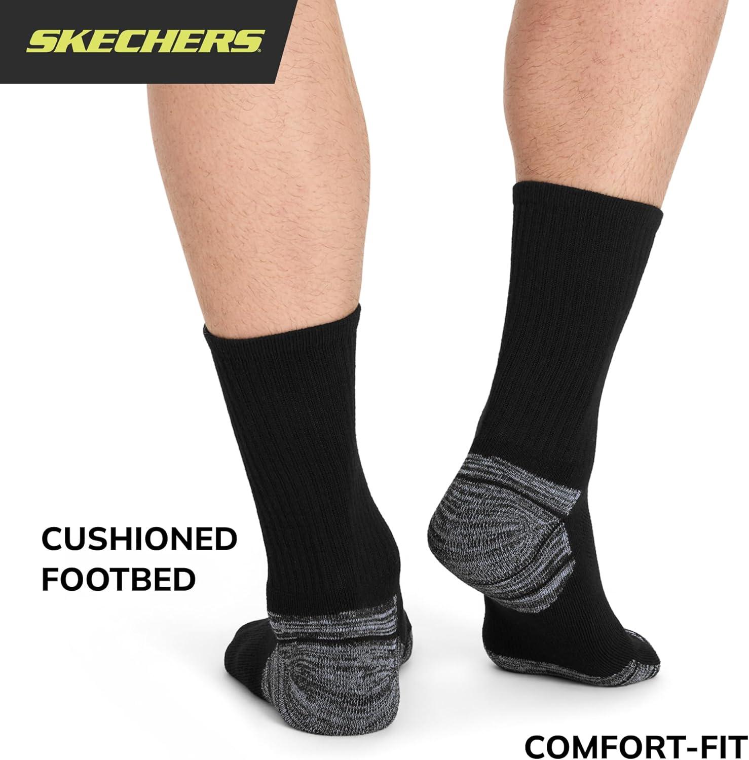imageSkechers Mens Classic ComfortFit ampamp Cushioned Footbed Crew Socks 6PackBlackWhite