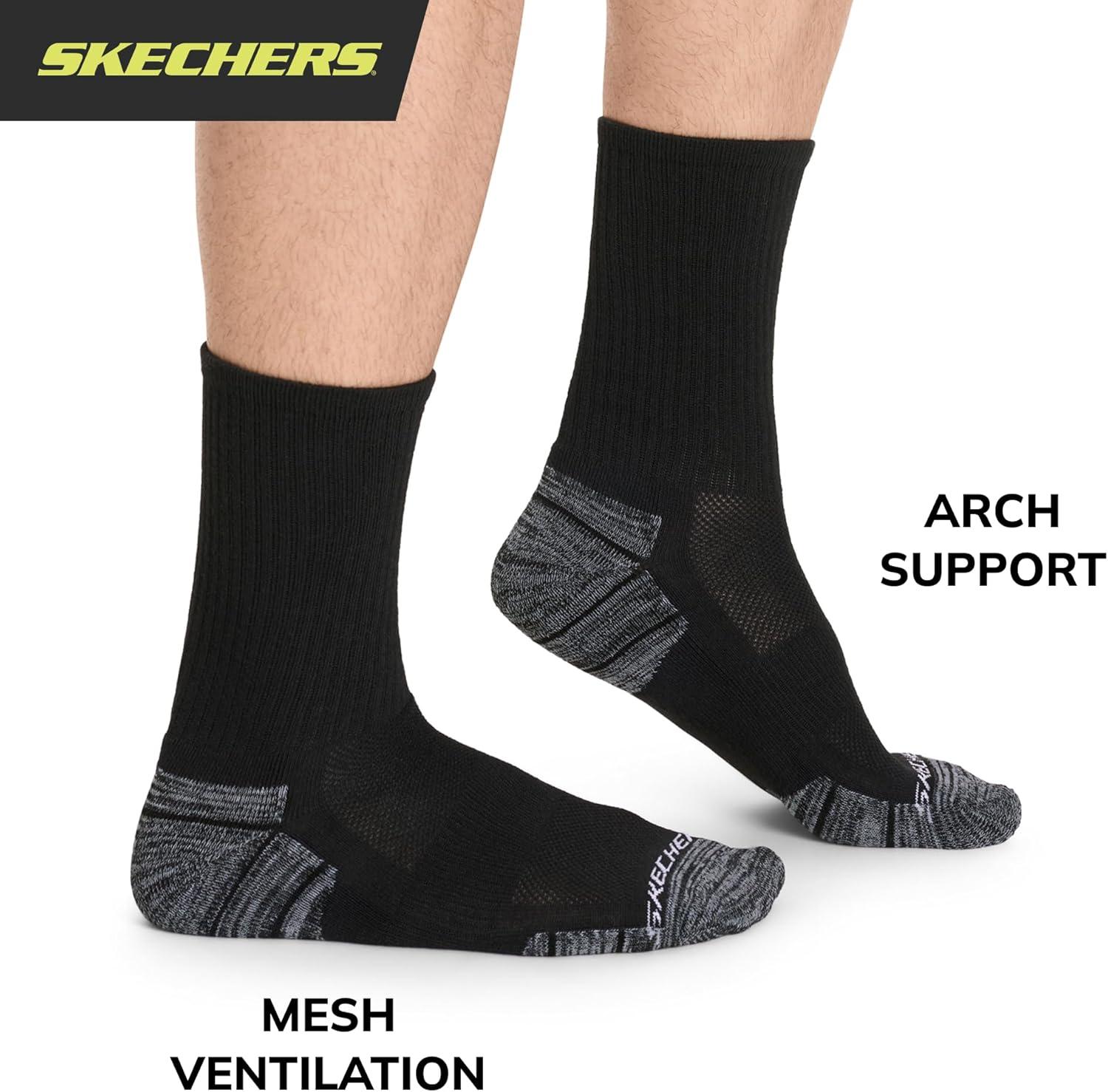 imageSkechers Mens Classic ComfortFit ampamp Cushioned Footbed Crew Socks 6PackBlackWhite