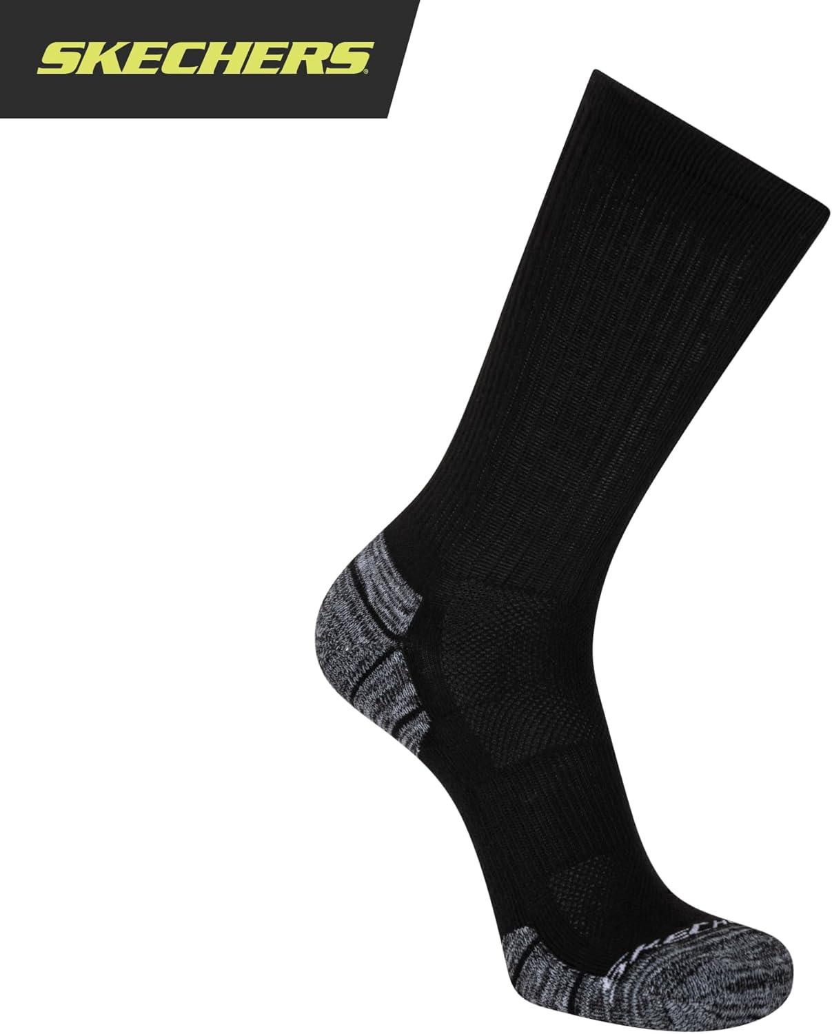 imageSkechers Mens Classic ComfortFit ampamp Cushioned Footbed Crew Socks 6PackBlackWhite