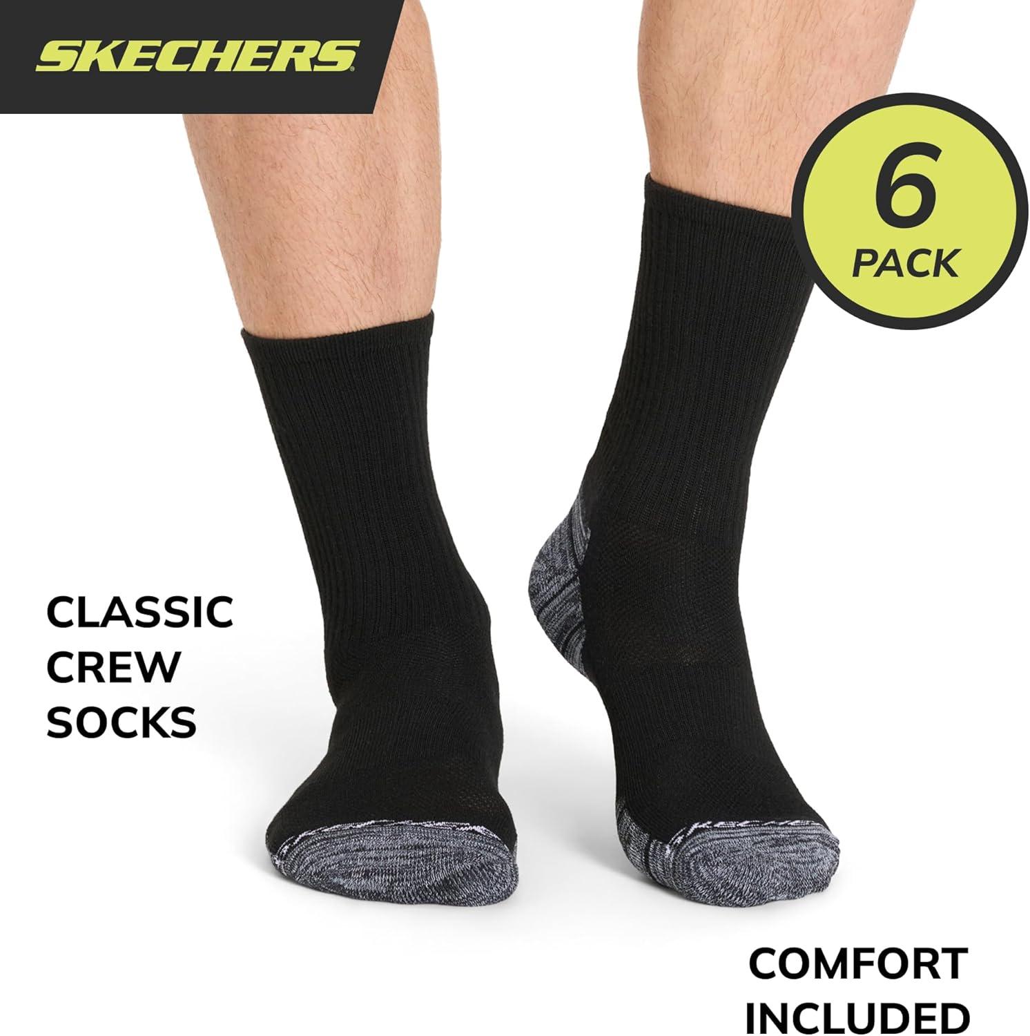 imageSkechers Mens Classic ComfortFit ampamp Cushioned Footbed Crew Socks 6PackBlackWhite