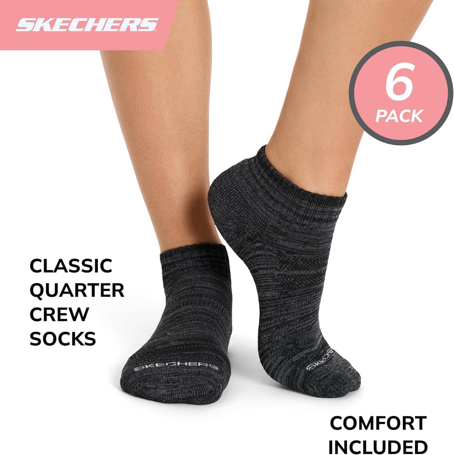 imageSkechers Womens Performance Quarter Crew Socks 6PackMedium GreyLight GreyCharcoal