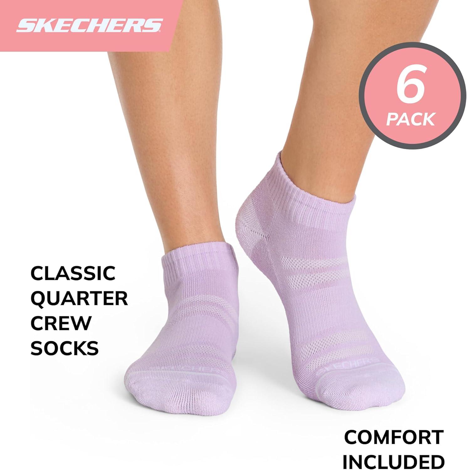 imageSkechers Womens Performance Quarter Crew Socks 6PackSkyOrchidWhite