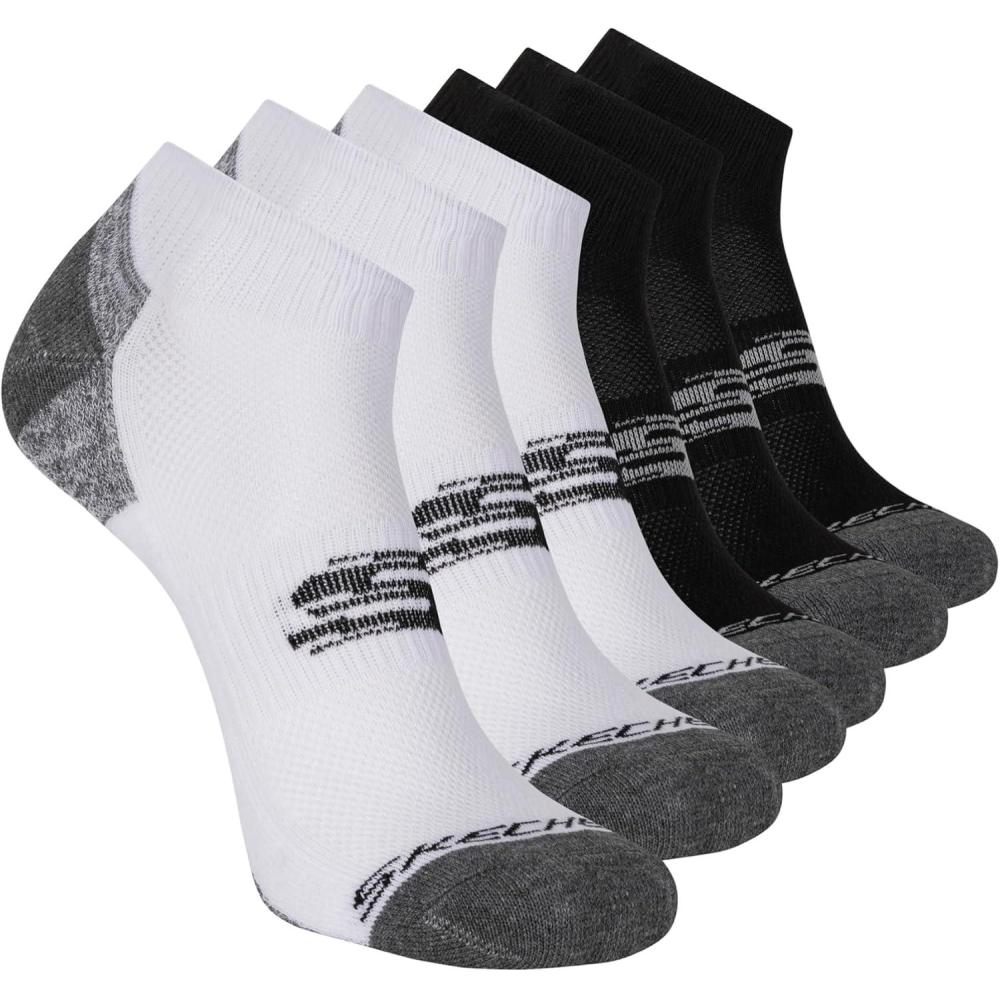 imageSkechers Mens 6 Pack Quarter Crew SocksWhiteGrey
