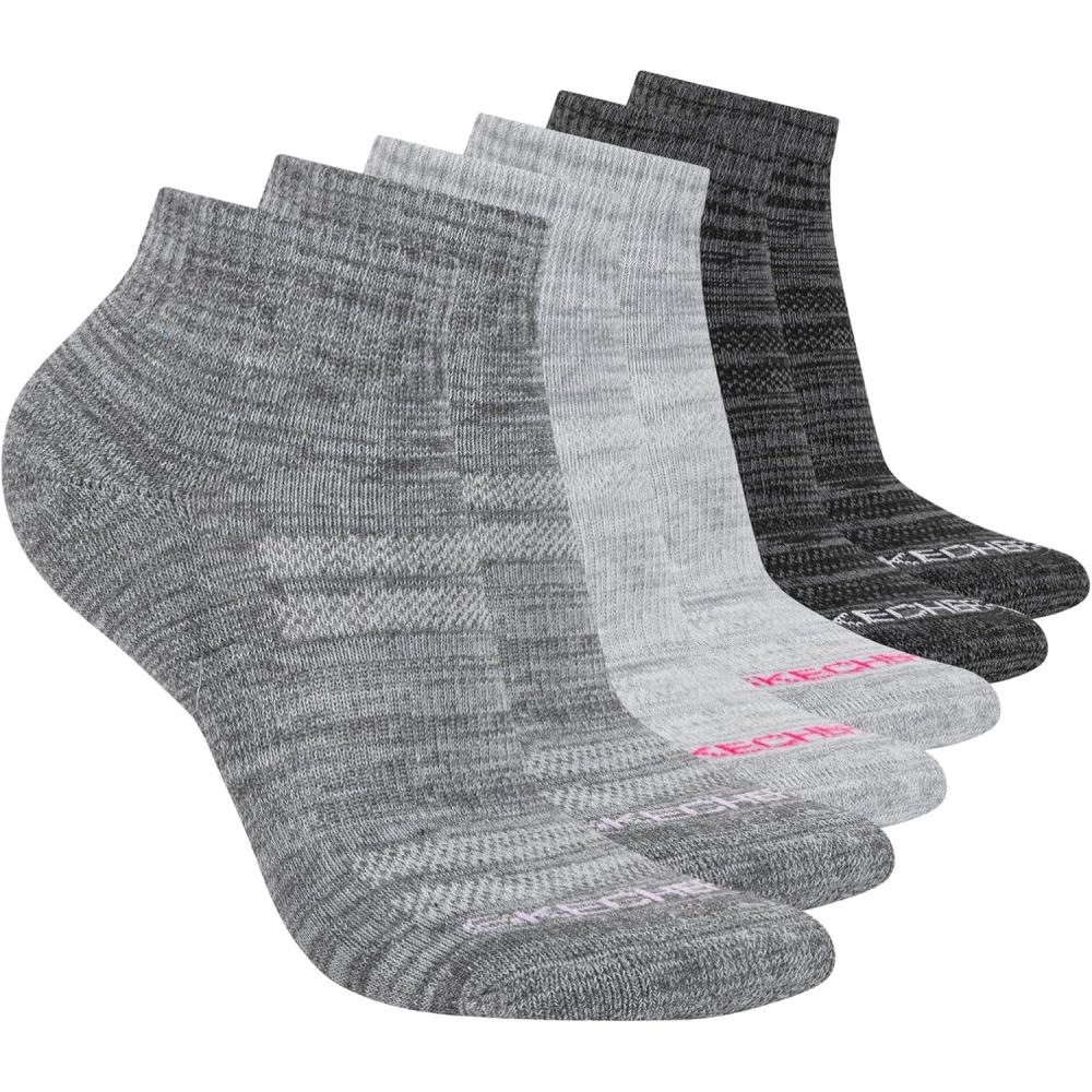 imageSkechers Womens Performance Quarter Crew Socks 6PackMedium GreyLight GreyCharcoal