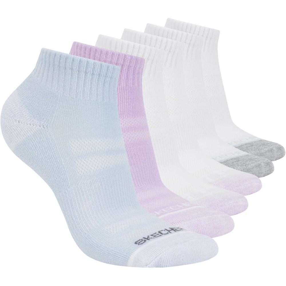 imageSkechers Womens Performance Quarter Crew Socks 6PackSkyOrchidWhite